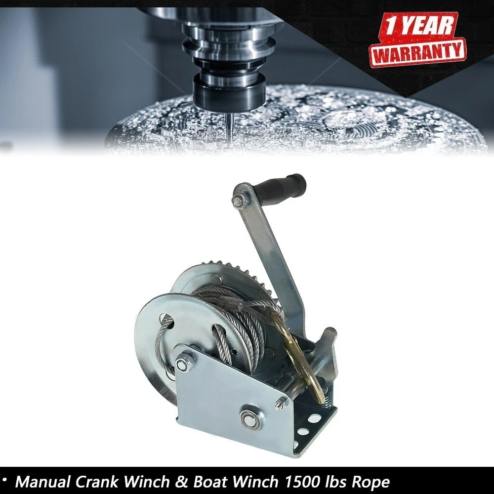Manual Crank Winch for Boat (1500 lbs, 5.0mm x 10m Rope)
