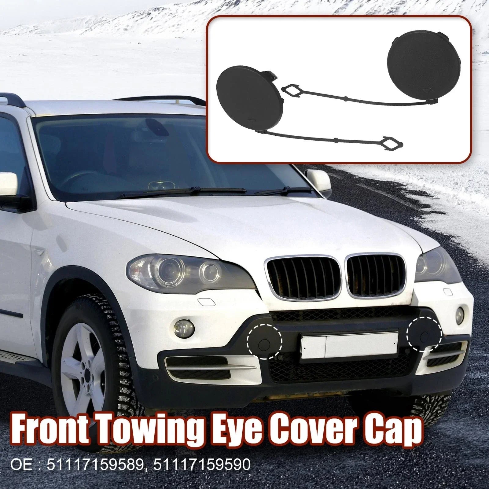 Pair Tow Hook Cover Cap Front Bumper for BMW X5 (2006-2010)