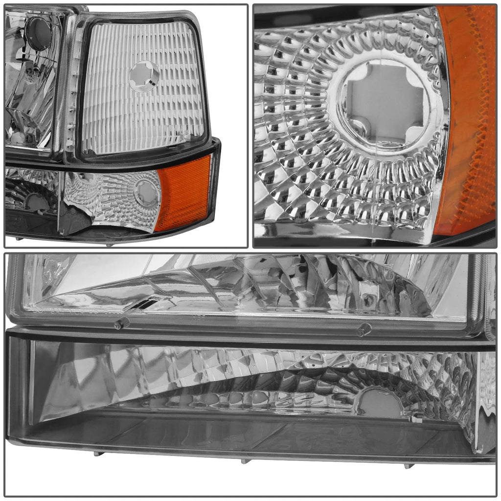 Chrome Bumper Headlights + Amber Corner Lamp for Ford F150/F250/F350 (1992–1996)