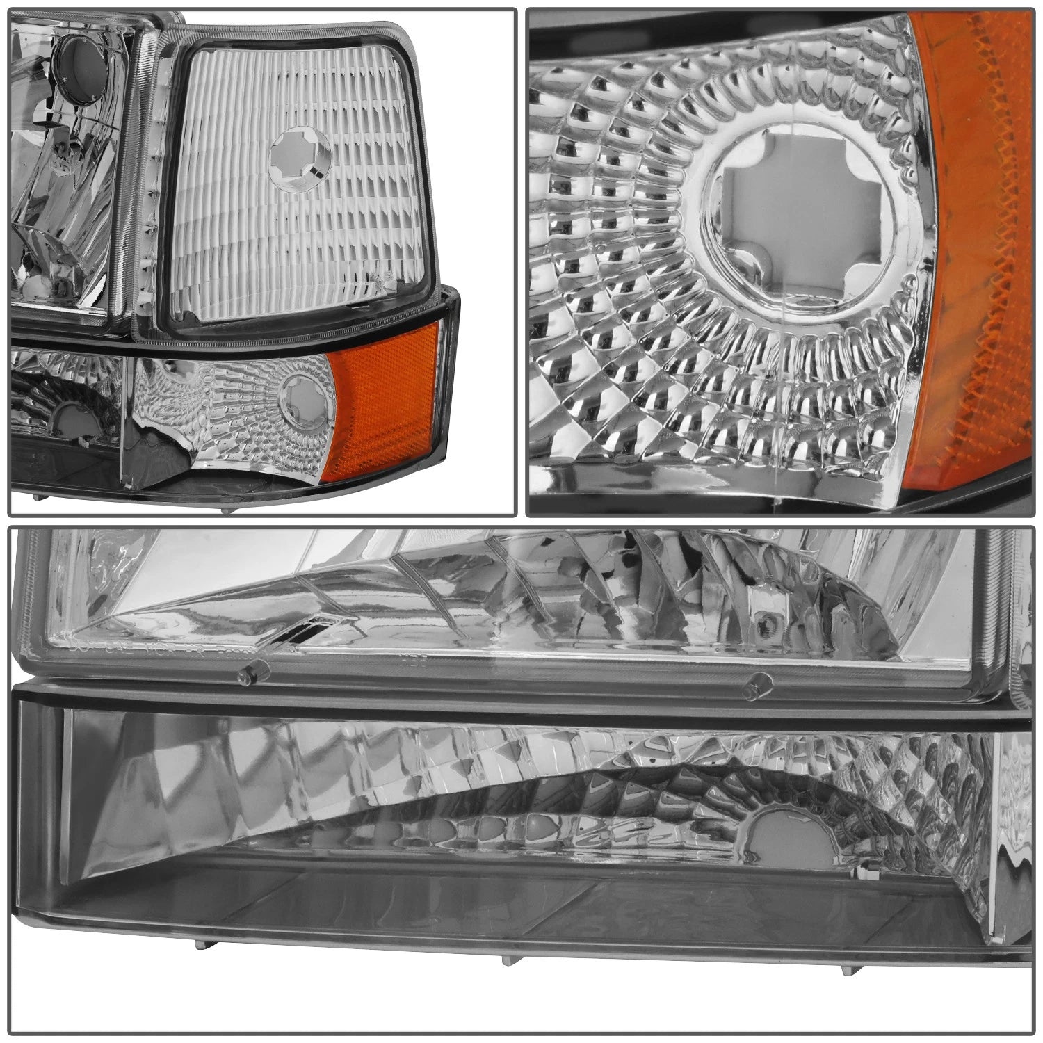Chrome Bumper Headlights + Amber Corner Lamp for Ford F150/F250/F350 (1992–1996)