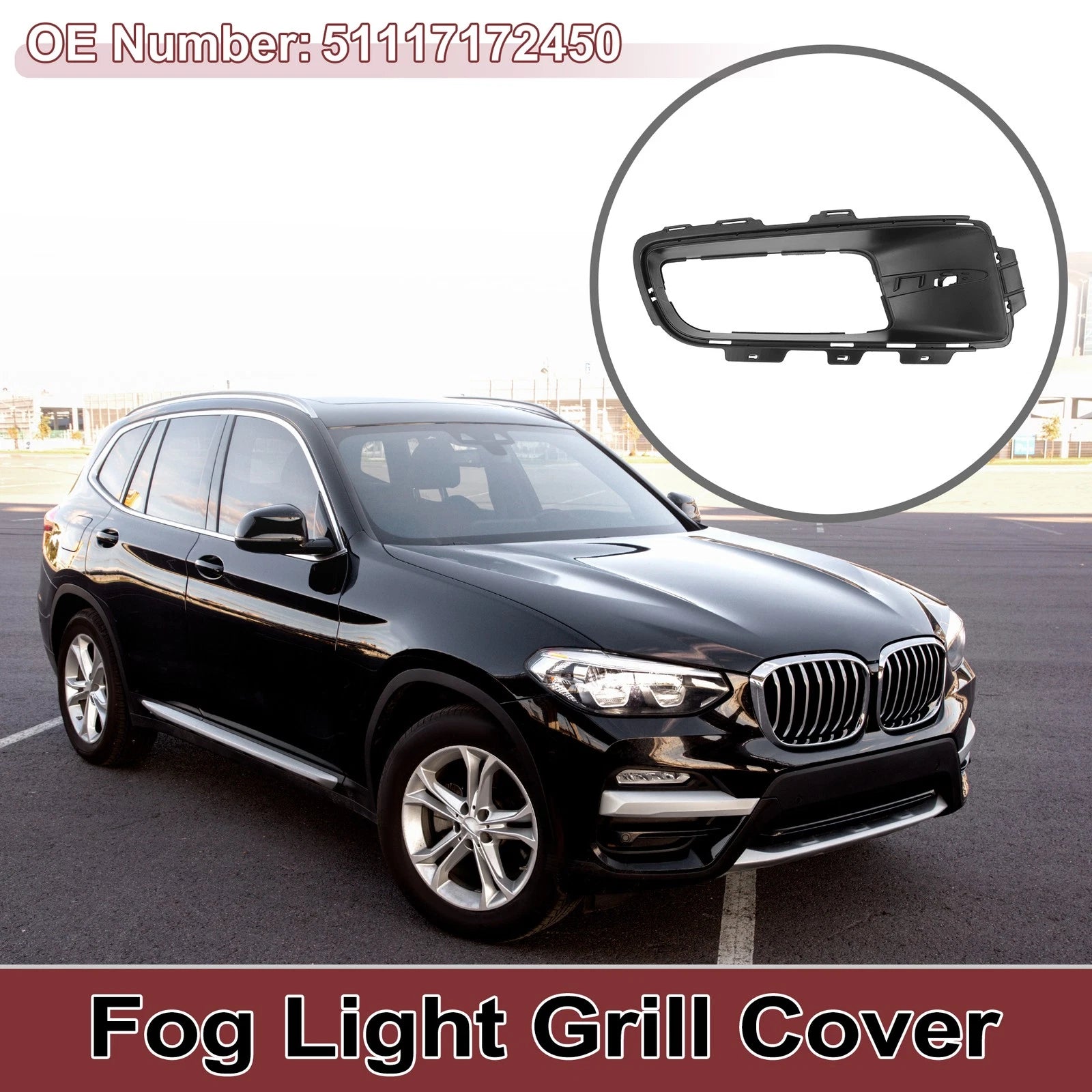 1 Pc Fog Light Grill for BMW X5 (2007–2010) No. 51117172450 Black