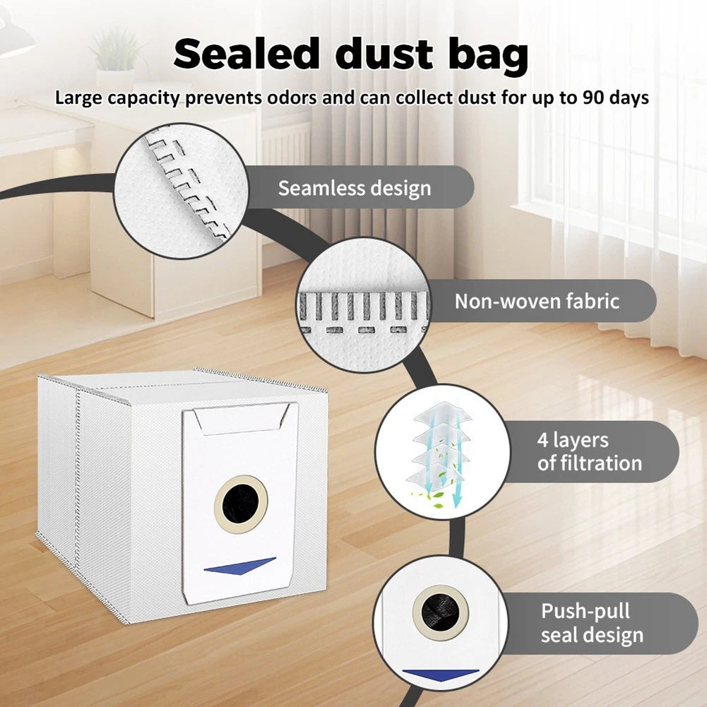 Set of 4 Dust Bags for Ecovacs T30Pro T30MAX with Side Brush Filter