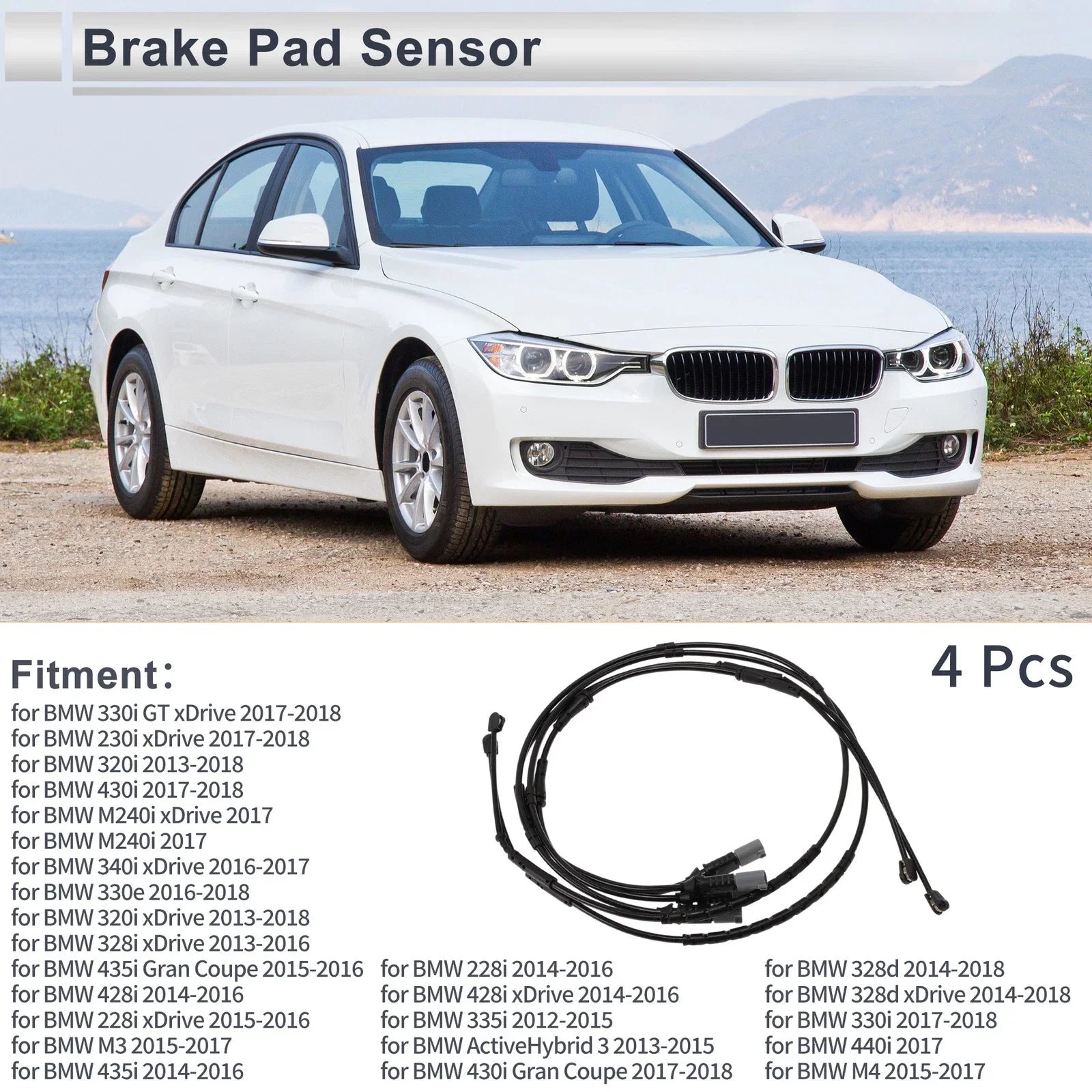 Front & Rear Wheel Brake Pad Wear Sensor for BMW 330i GT xDrive