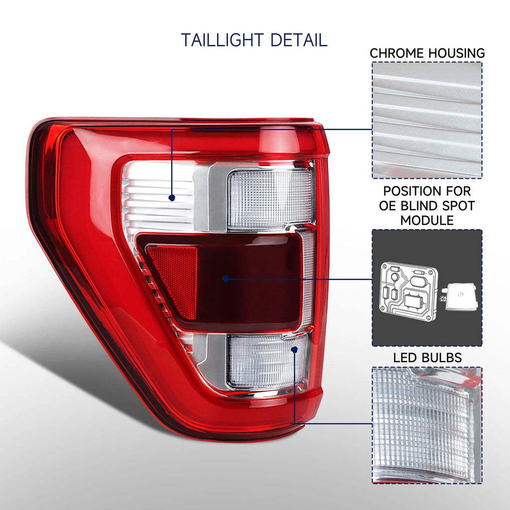 Set of 2 Full LED Tail Lights for Ford F-150 (2021–2023) Chrome W/Blind Spot