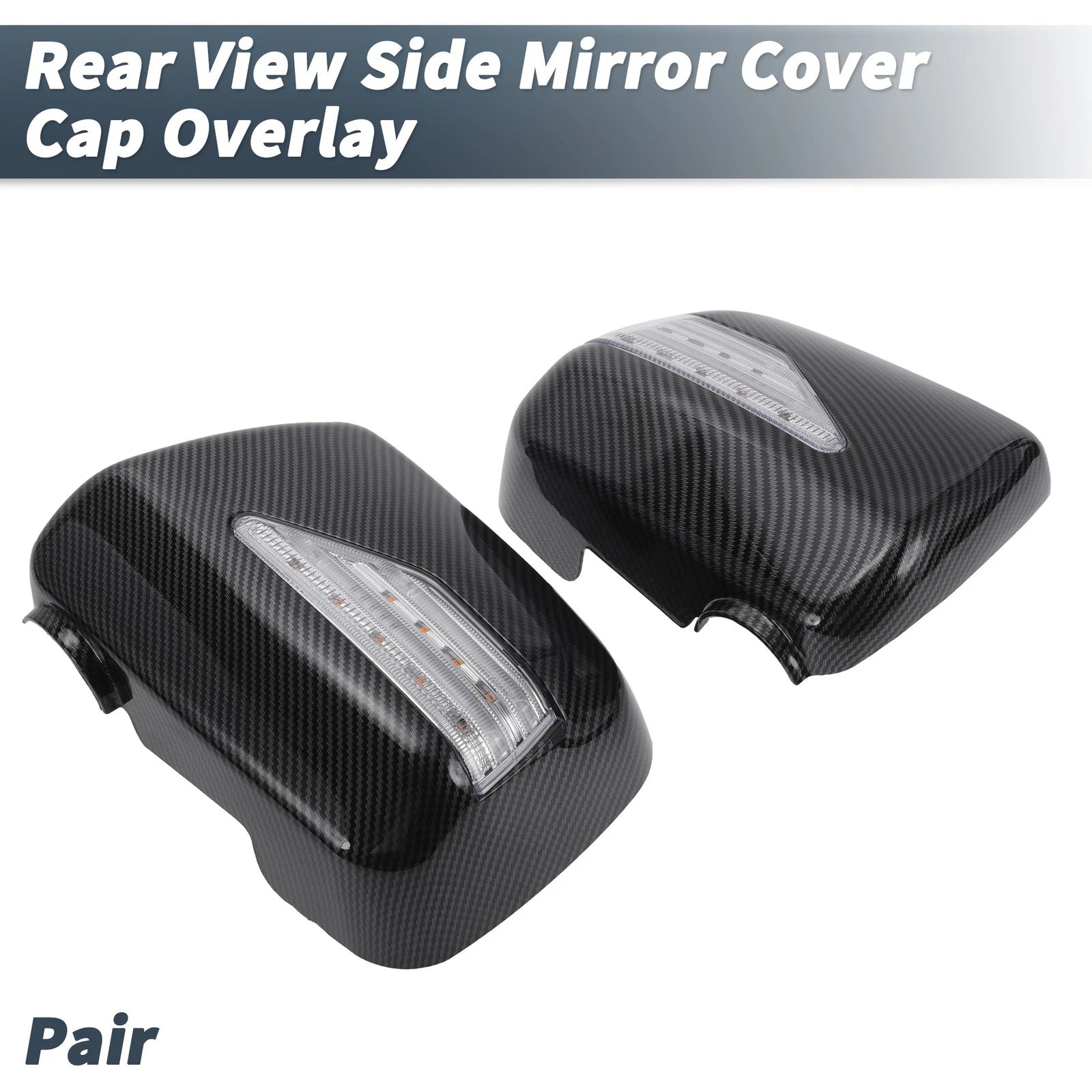 Pair Rearview Mirror Cover Overlay with LED Black Carbon Fiber for Lexus RX300 (1999–2003)