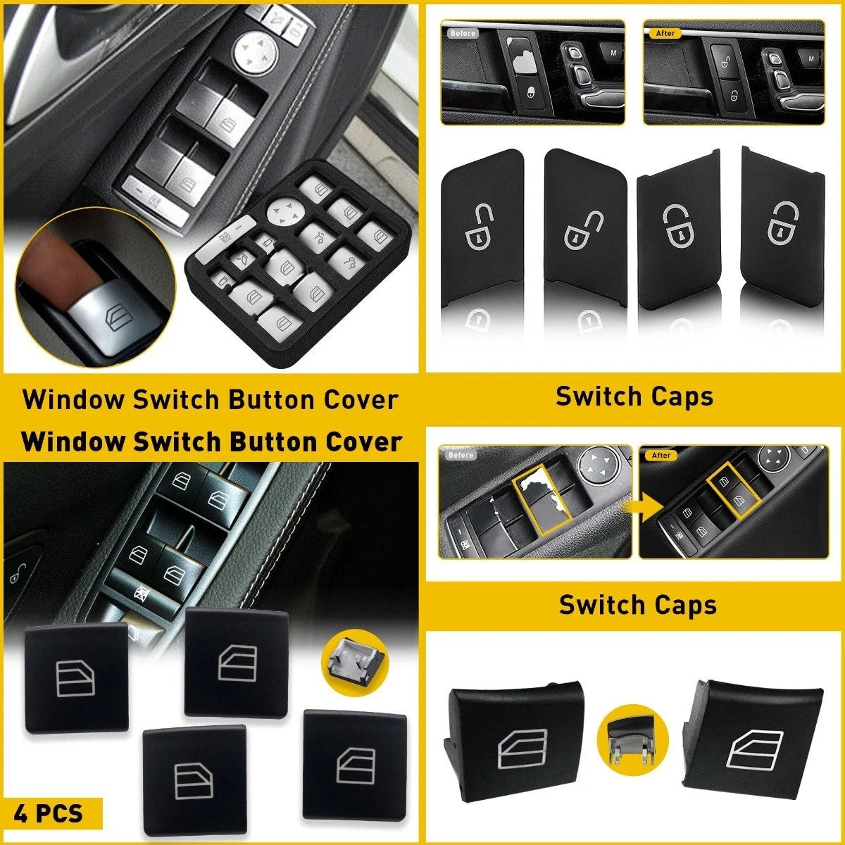 Set of 4 Window Switch Repair Caps for Mercedes W222 W205 X253 (2014–2020)