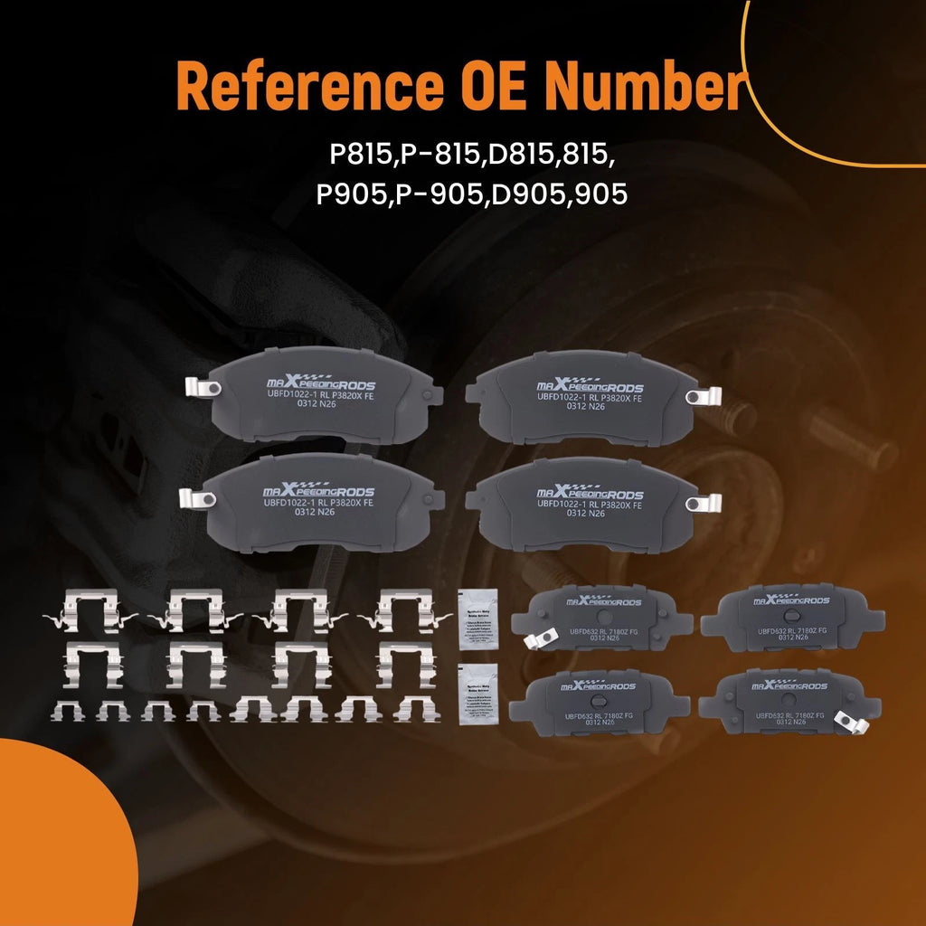 8pcs Brake Pads Set for Infiniti G35, Nissan 350Z, Altima, Juke, Sentra (2003–2015)
