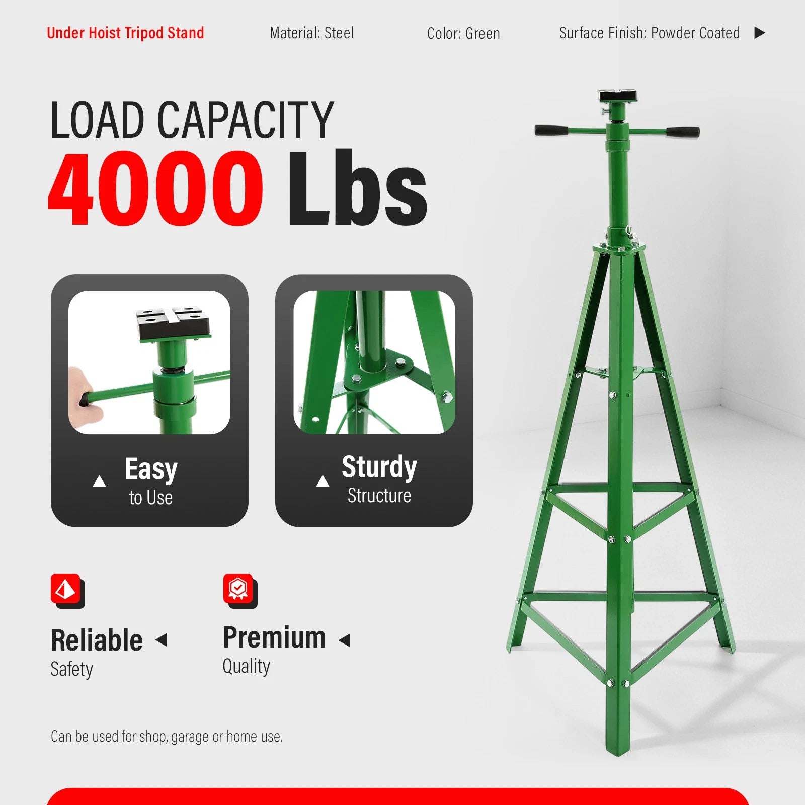 4000lb Tripod Jack Stand for Automotive Under Hoist (High Lift)