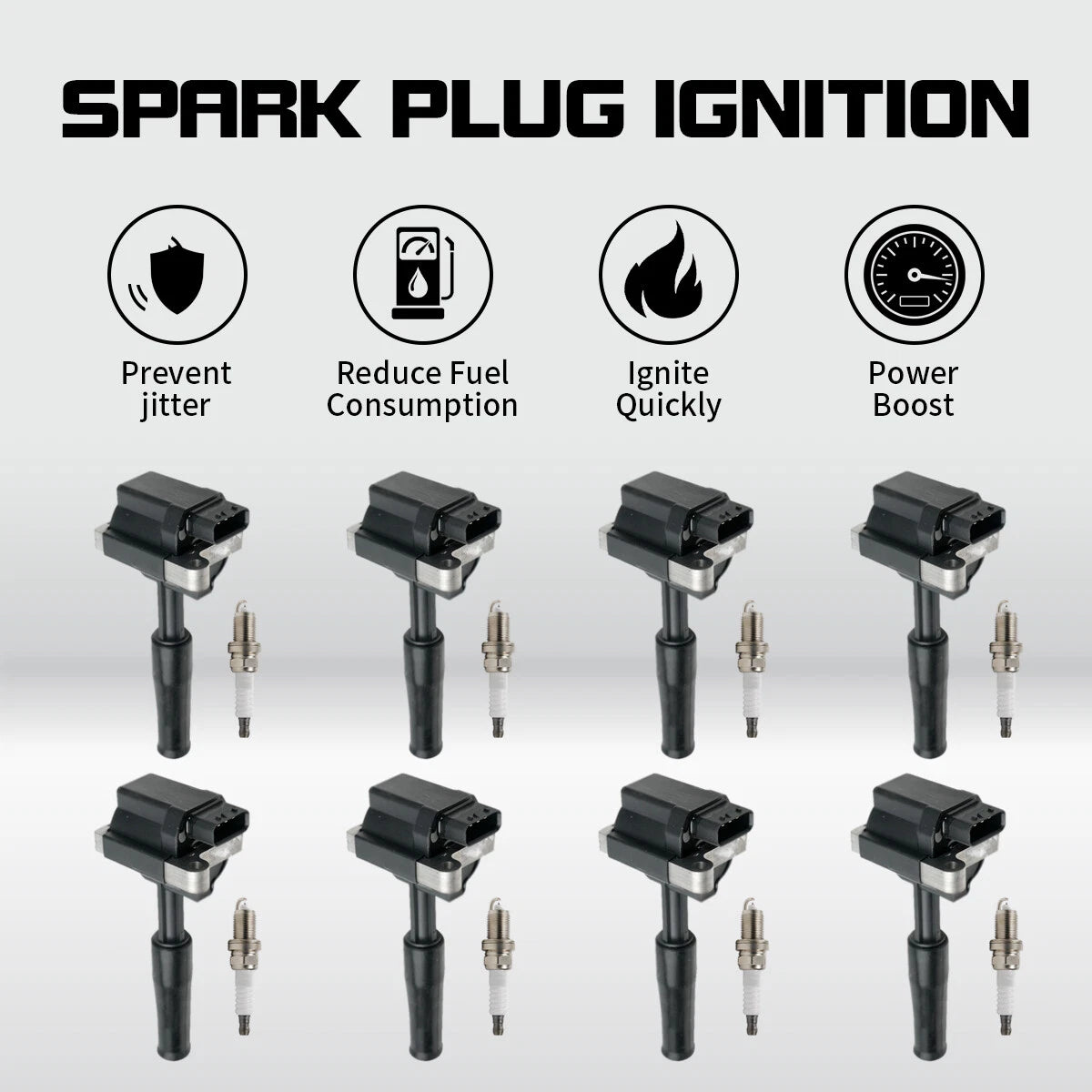 Set of 8 Ignition Coils + 8 Spark Plugs for Jaguar Vanden Plas XJ8 XJR XK8 XKR (1999–2003) UF415