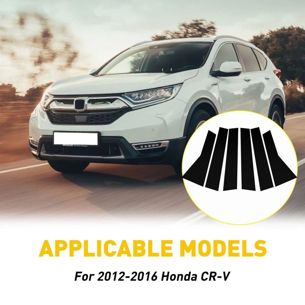 Set of 6 Glossy Black Pillar Post Trim Covers for Honda CR-V (2012–2016)