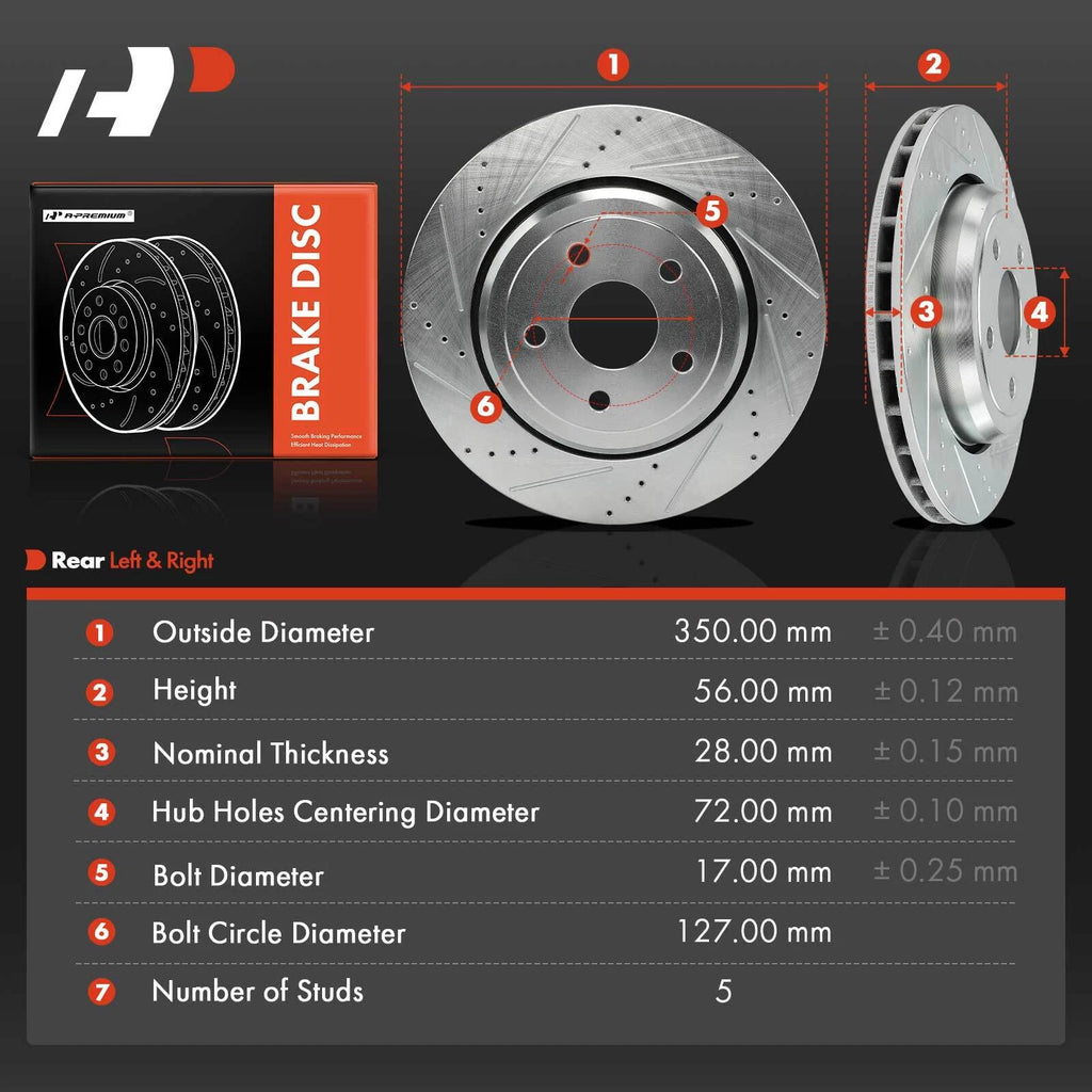 Rear Drilled Brake Rotors for Jeep Grand Cherokee Dodge Durango