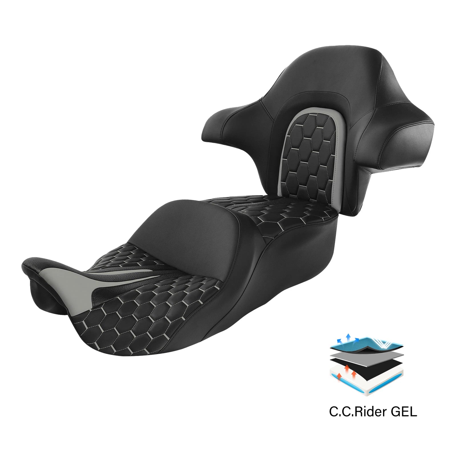 Driver Passenger Gel Seat Backrest Pad for Harley Electra Glide (2014–2023)