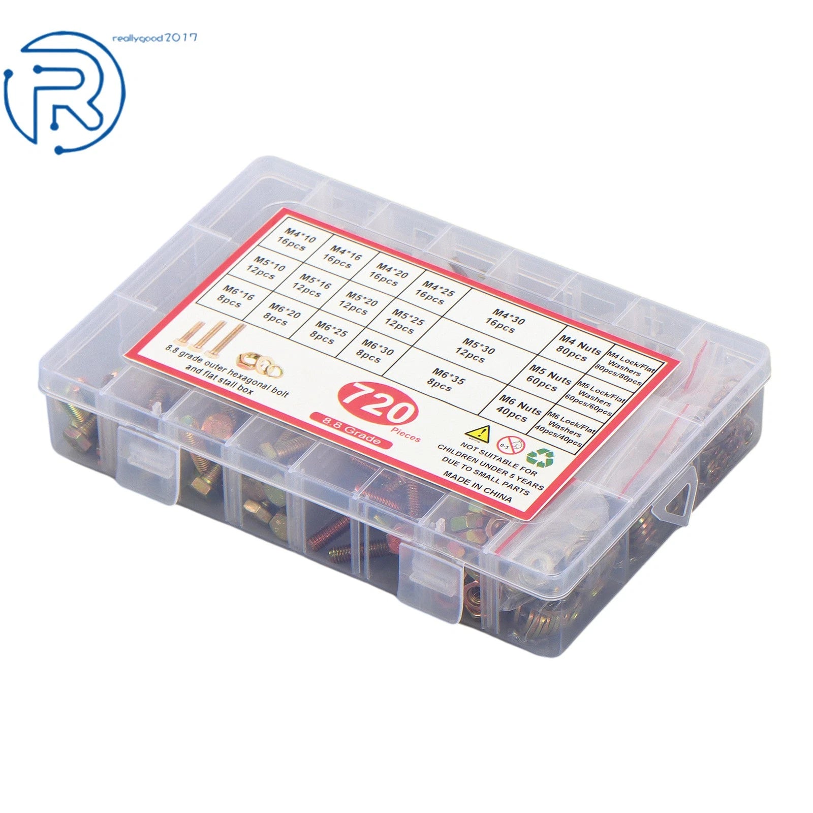 Set of 720 Hexagon Bolts, Nuts, and Washers for Automotive Use