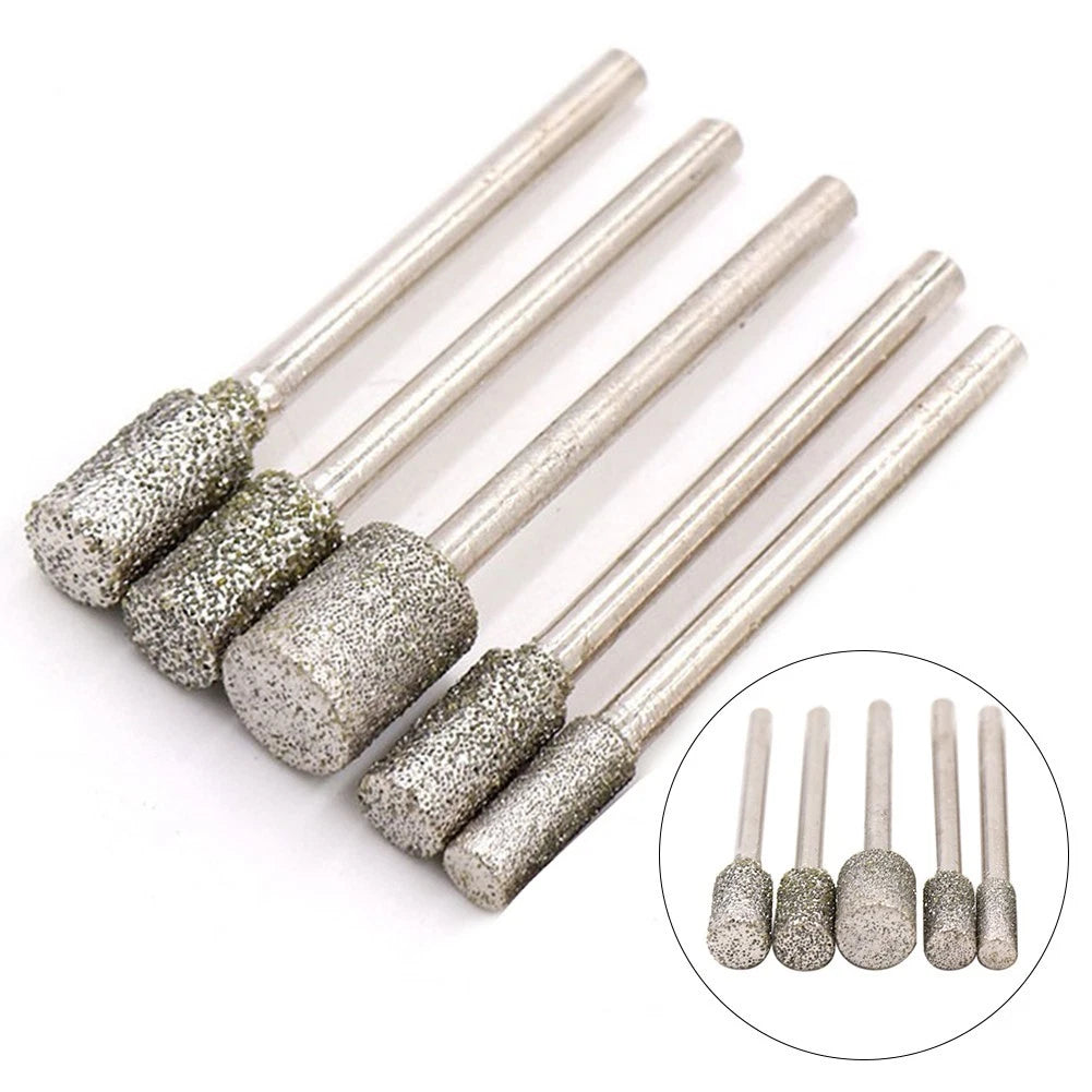 5Pcs 60Grit Diamond Grinding Burrs for Metal Jade Polishing (3-8mm)