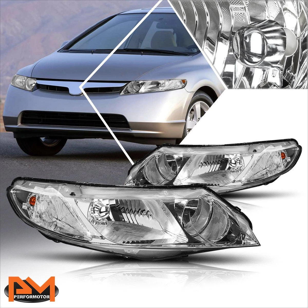 Chrome Housing Headlight Set for Honda Civic Sedan (2006–2011)