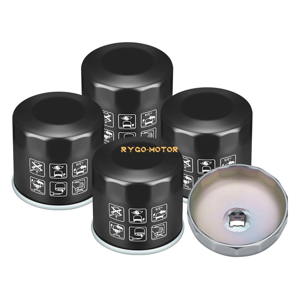 4 Pack Oil Filter & Wrench for Kawasaki (49065-7010, 49065-2071, 49065-0724)