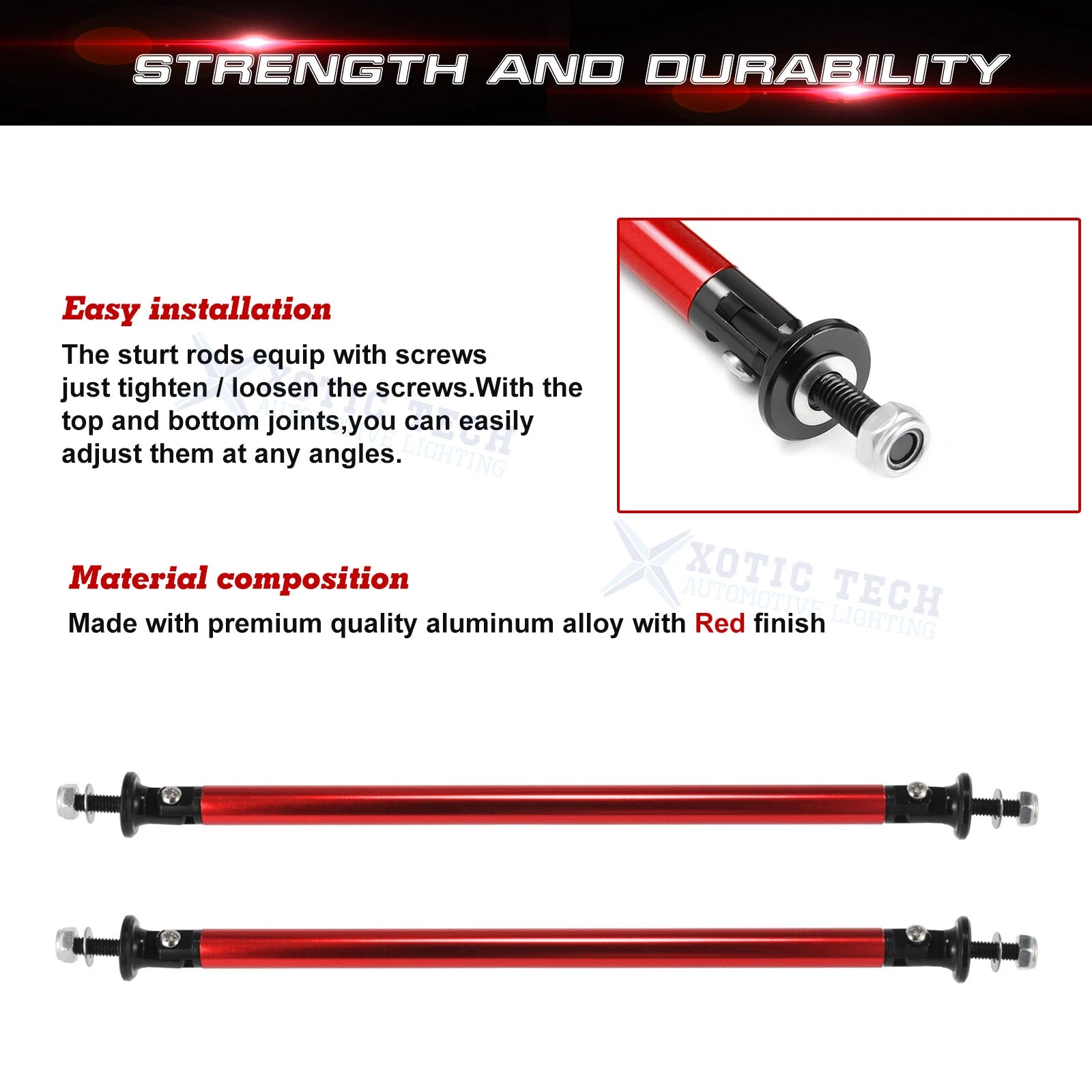 Sporty Red Aluminum Front Bumper Lip Strut Rod Tie Bar Stabilizer (Universal)