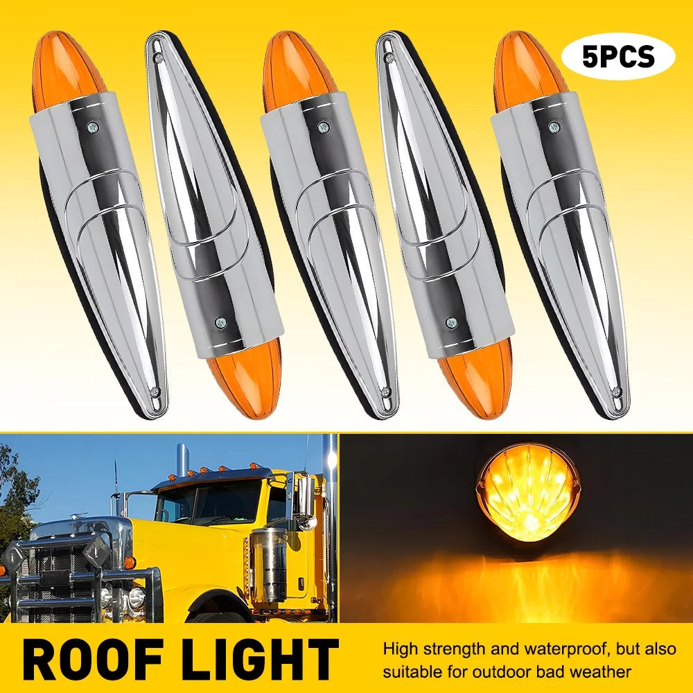 Amber LED Truck Cab Marker Lights for Universal Applications (Chrome)