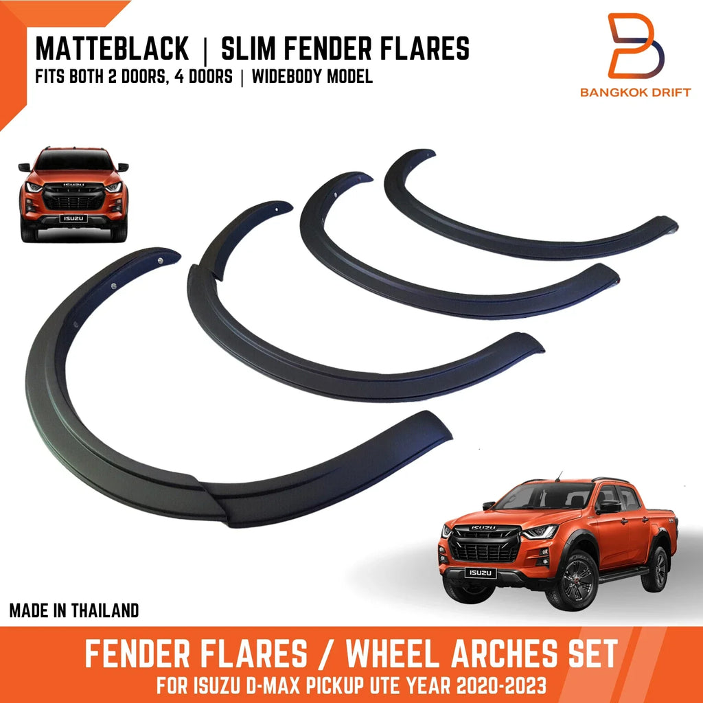 3" Smooth Matte Black Slim Fender Flares for Isuzu D-Max UTE (2020-2023)
