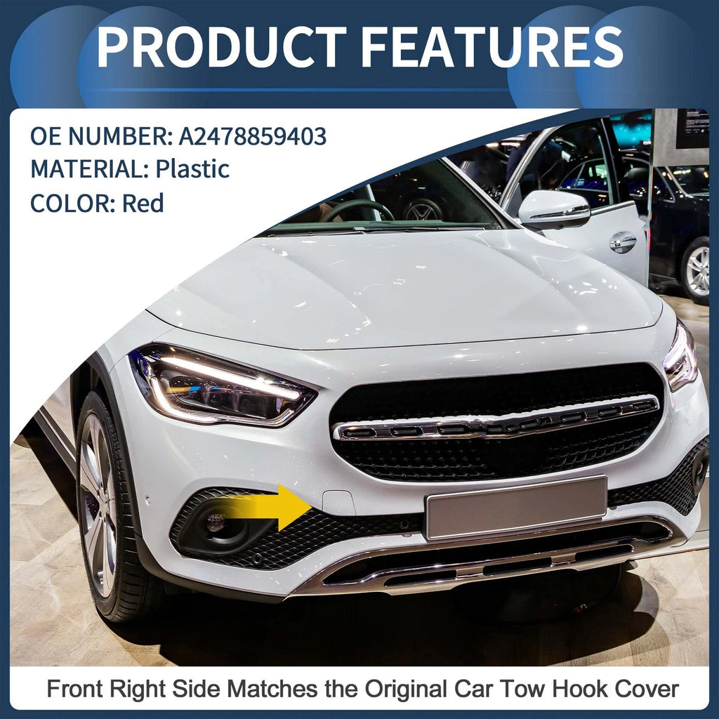 Front Right Bumper Tow Hook Cover for Mercedes-Benz GLA Class (2015–2023) No.A2478859403 Red
