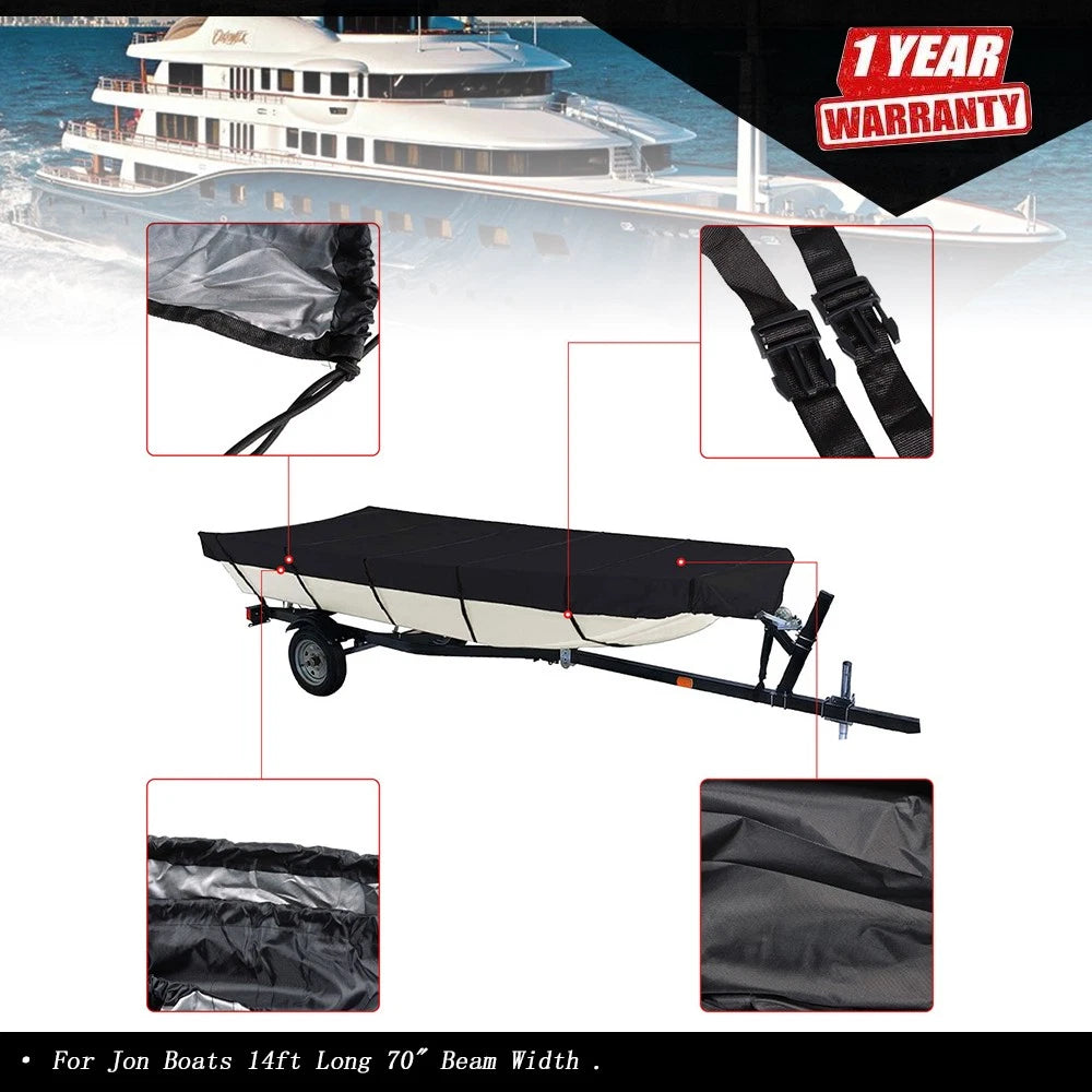Jon Boat Cover for Jon Boat (14ft, 70inch) - Black 210D