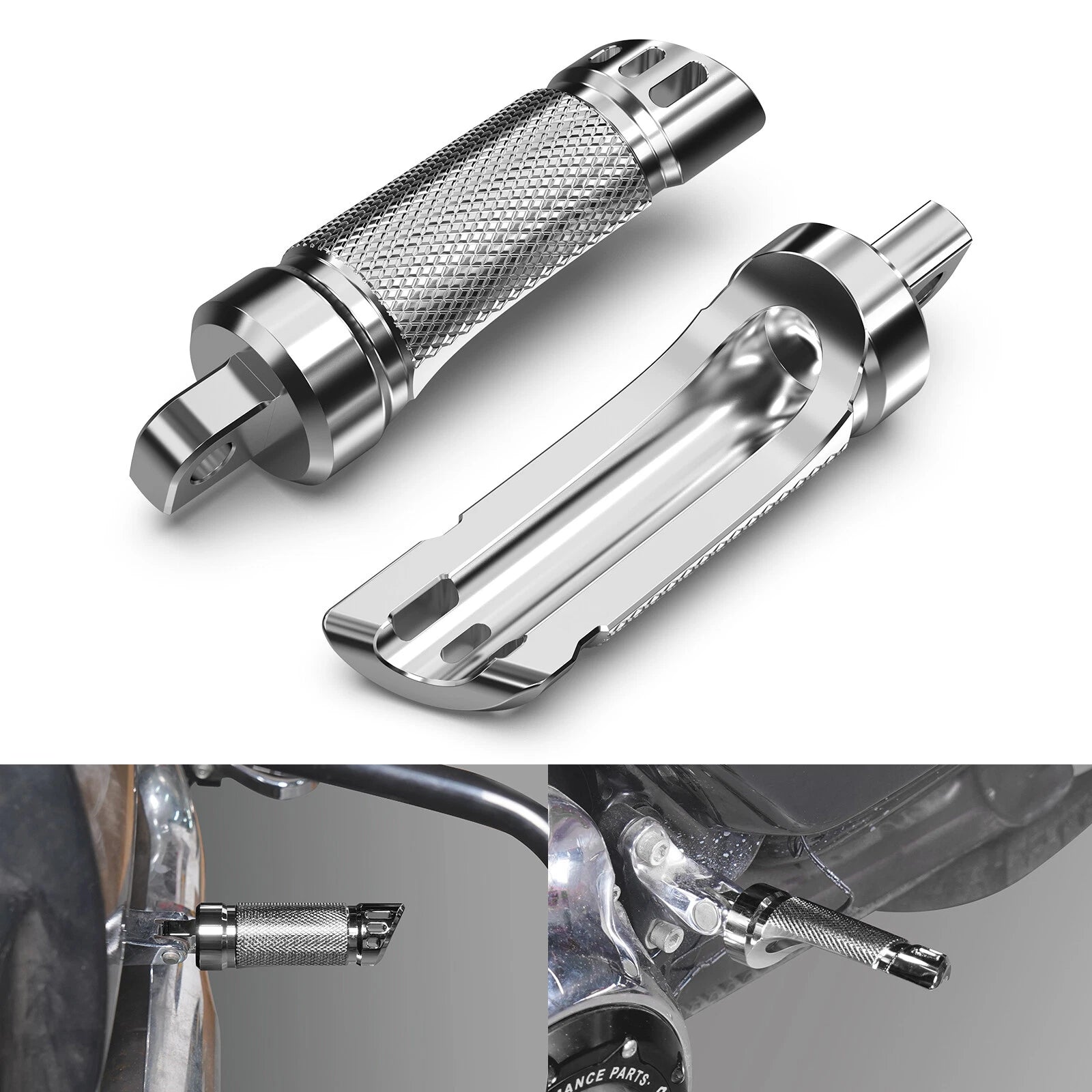 Chrome Passenger Footpegs 50208-04 for Harley Road Glide FLTRX (2017–2023)