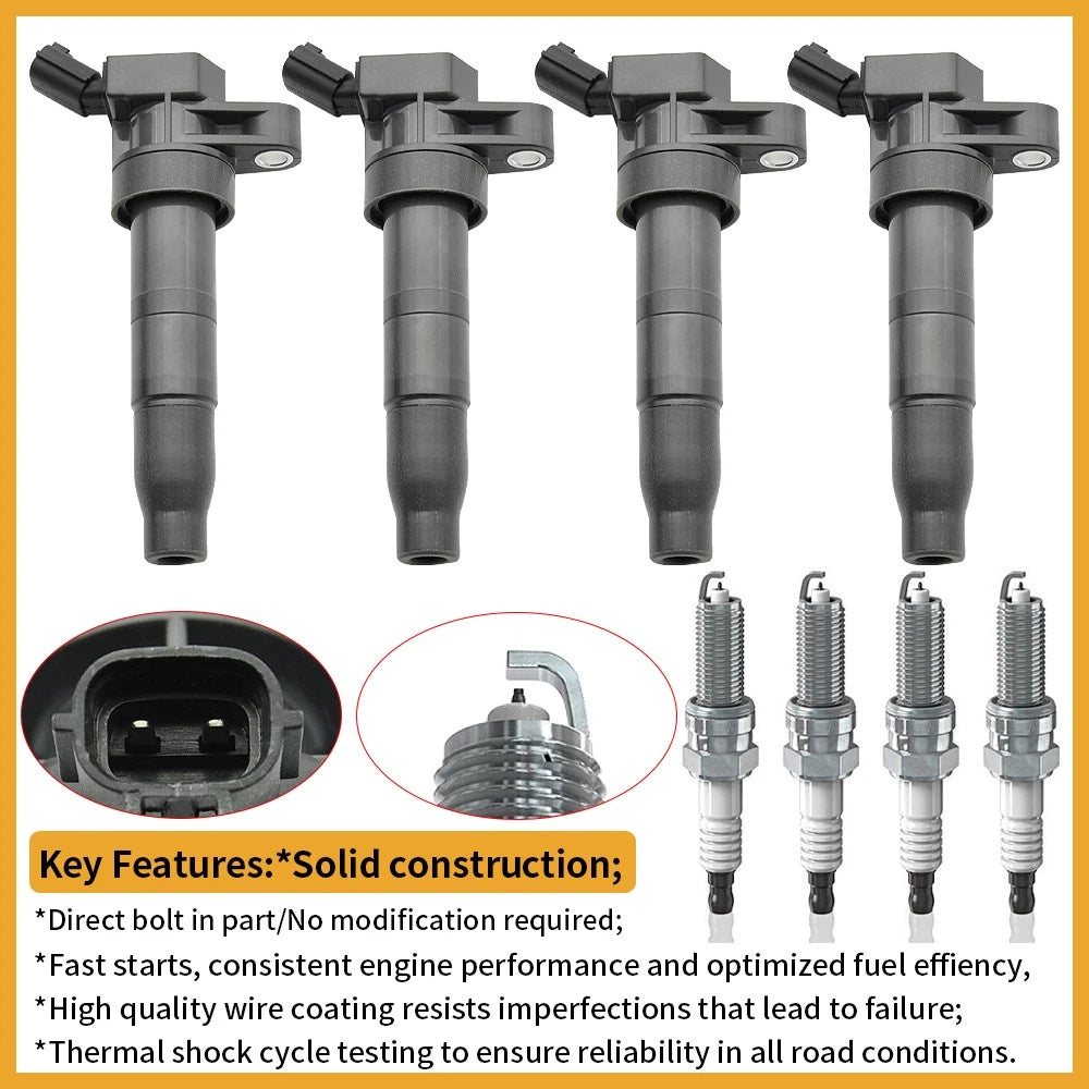 4X Ignition Coil + 4X Iridium Spark Plug for Hyundai Sonata, Kia Optima (2011–2019)