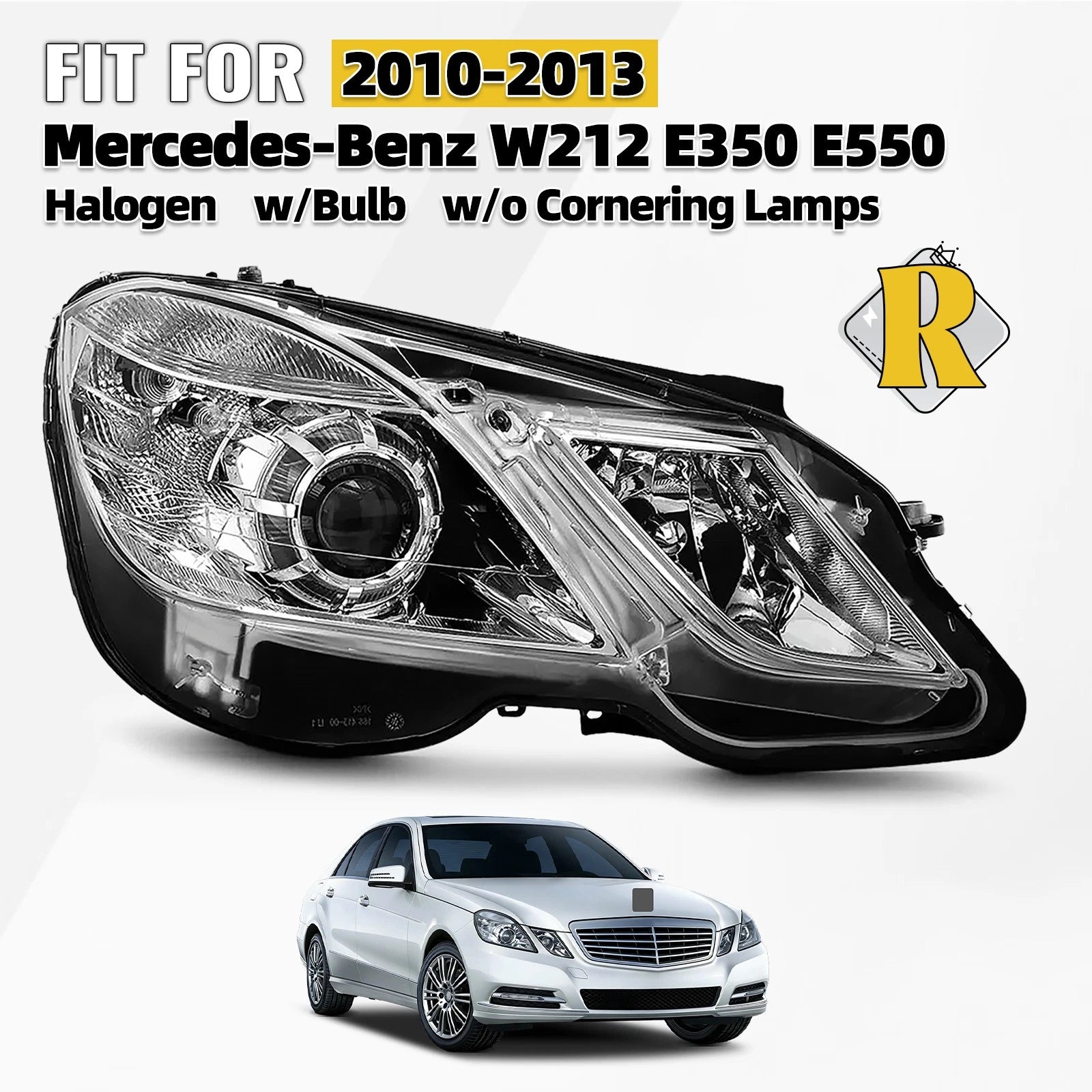 Halogen Headlight Right with Bulbs for Mercedes Benz W212 E350 E550 (2010–2013)