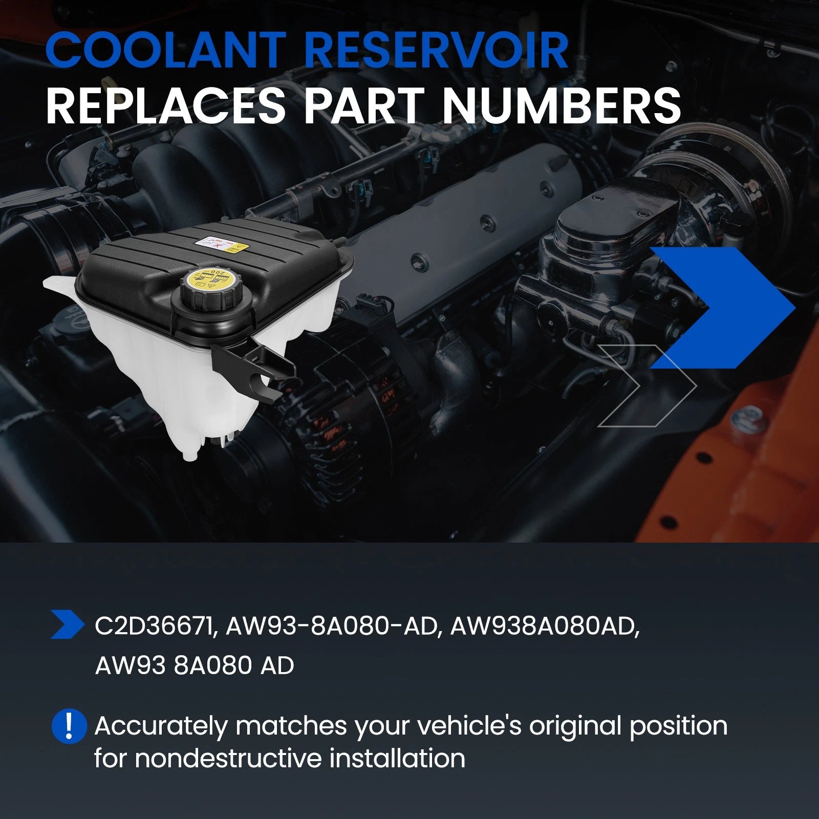Coolant Reservoir Tank with Cap & Sensor for Jaguar XJ (2010–2019) C2D36671