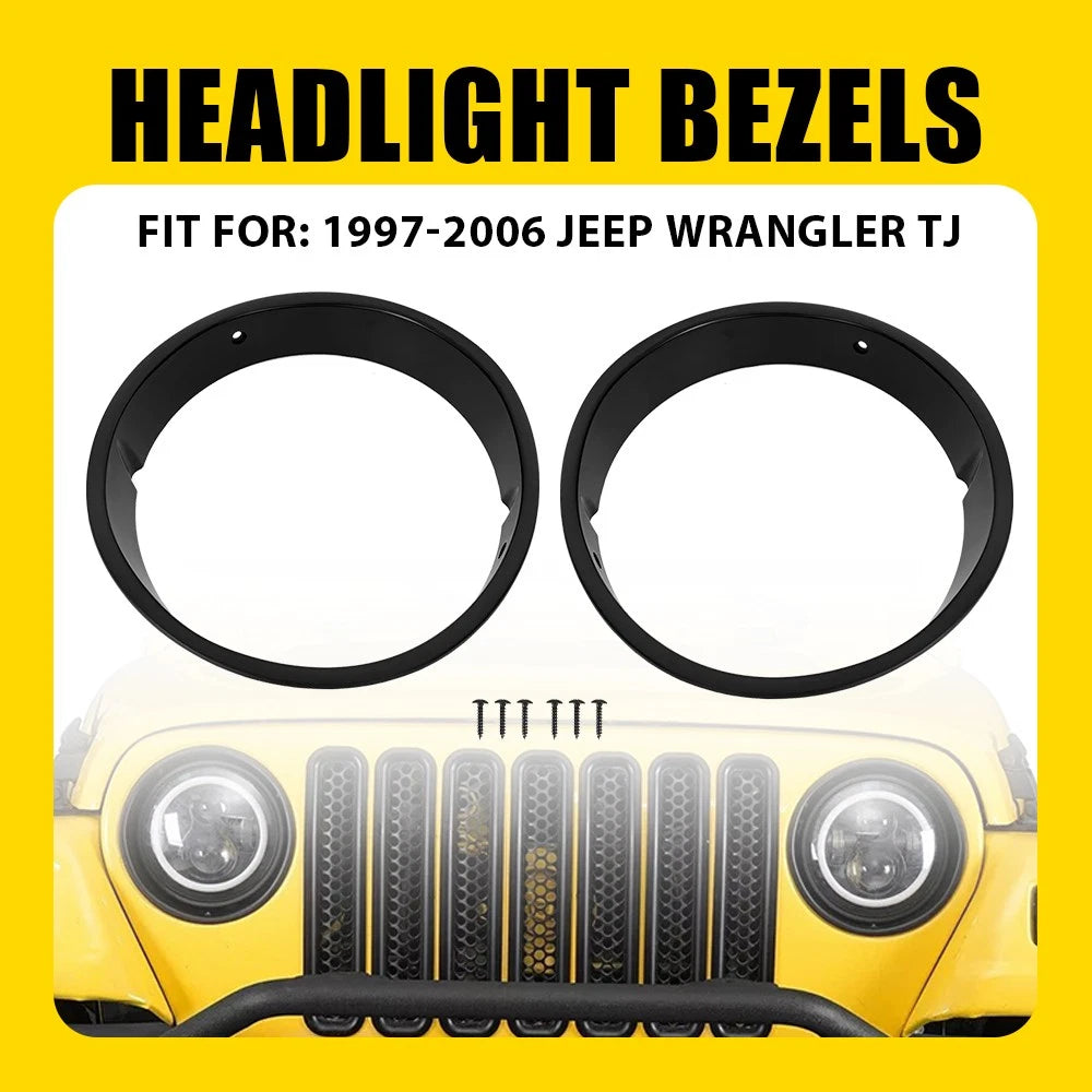 Black Headlight Bezels for Jeep Wrangler TJ (1997–2006)