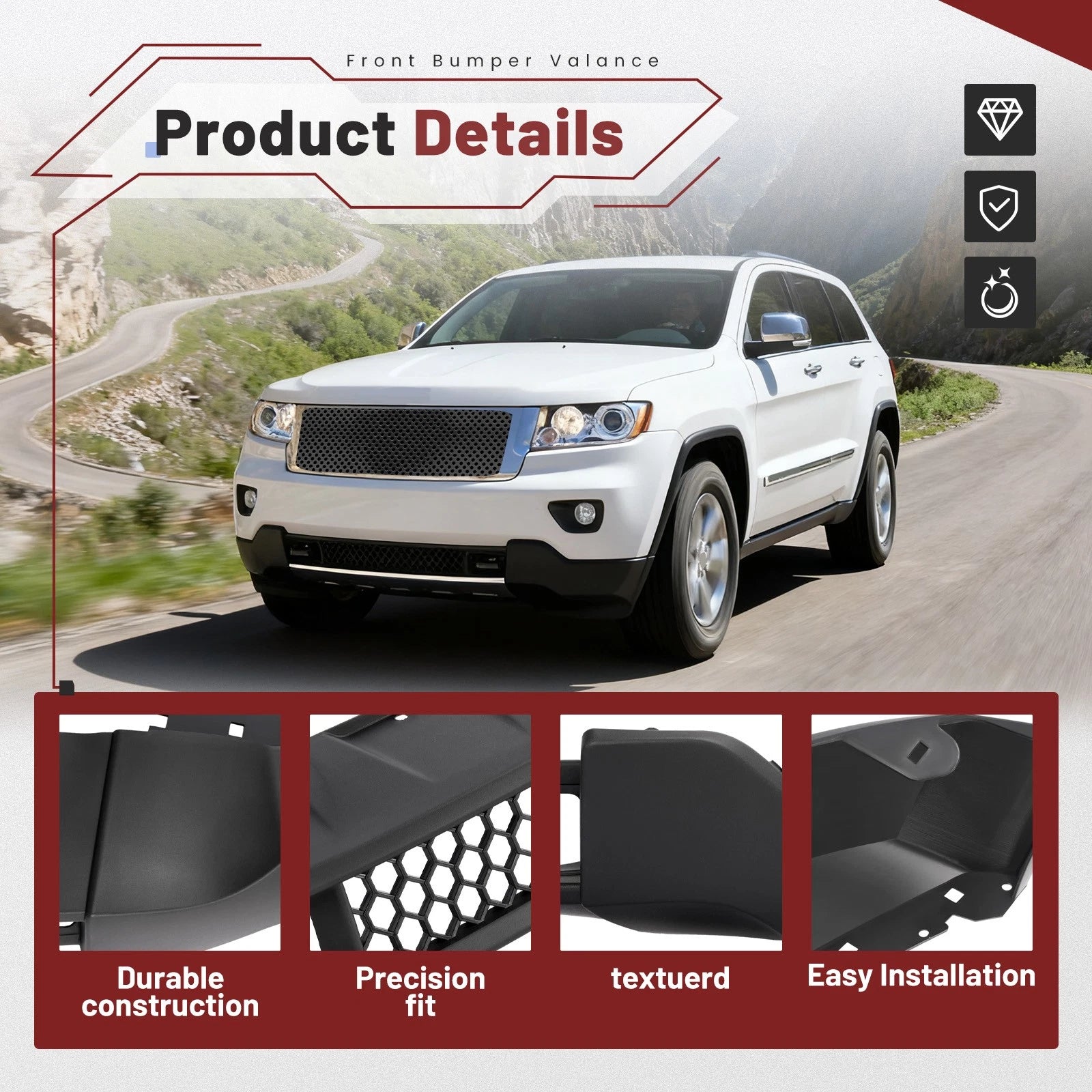 Lower Front Bumper Valance for Jeep Grand Cherokee (2011–2013) Black