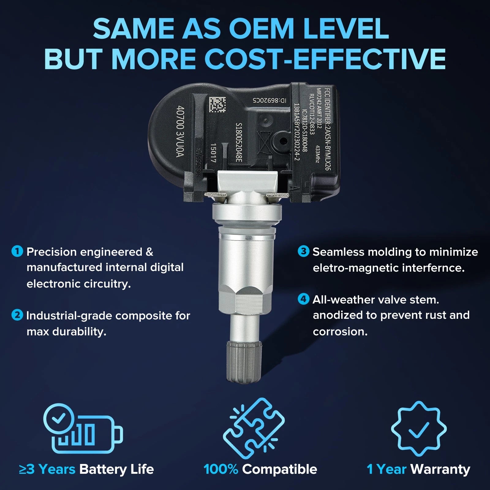 TPMS Sensor 433MHz for Nissan Rogue & Qashqai (2014-2020)