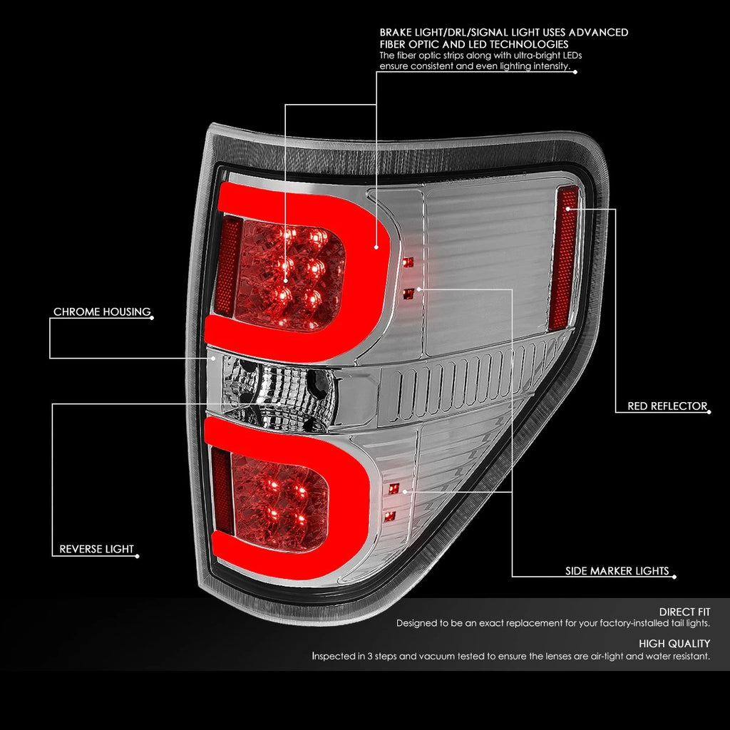 Tron Style LED Tube Tail Brake Light Reverse Lamp Chrome for Ford F150 (2009–2014)