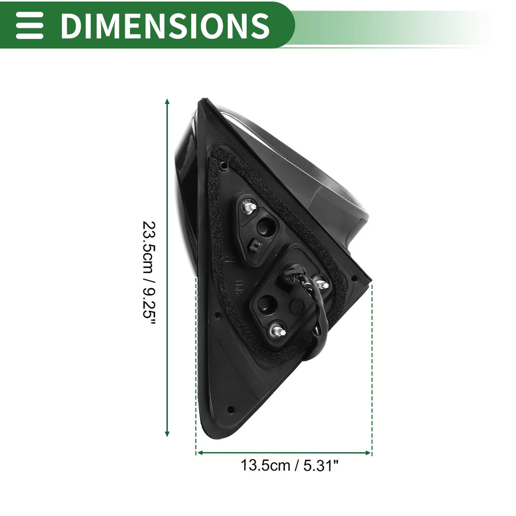 Right Side Door Mirror for Toyota Highlander (2014–2019) Manual Folding Gloss Black