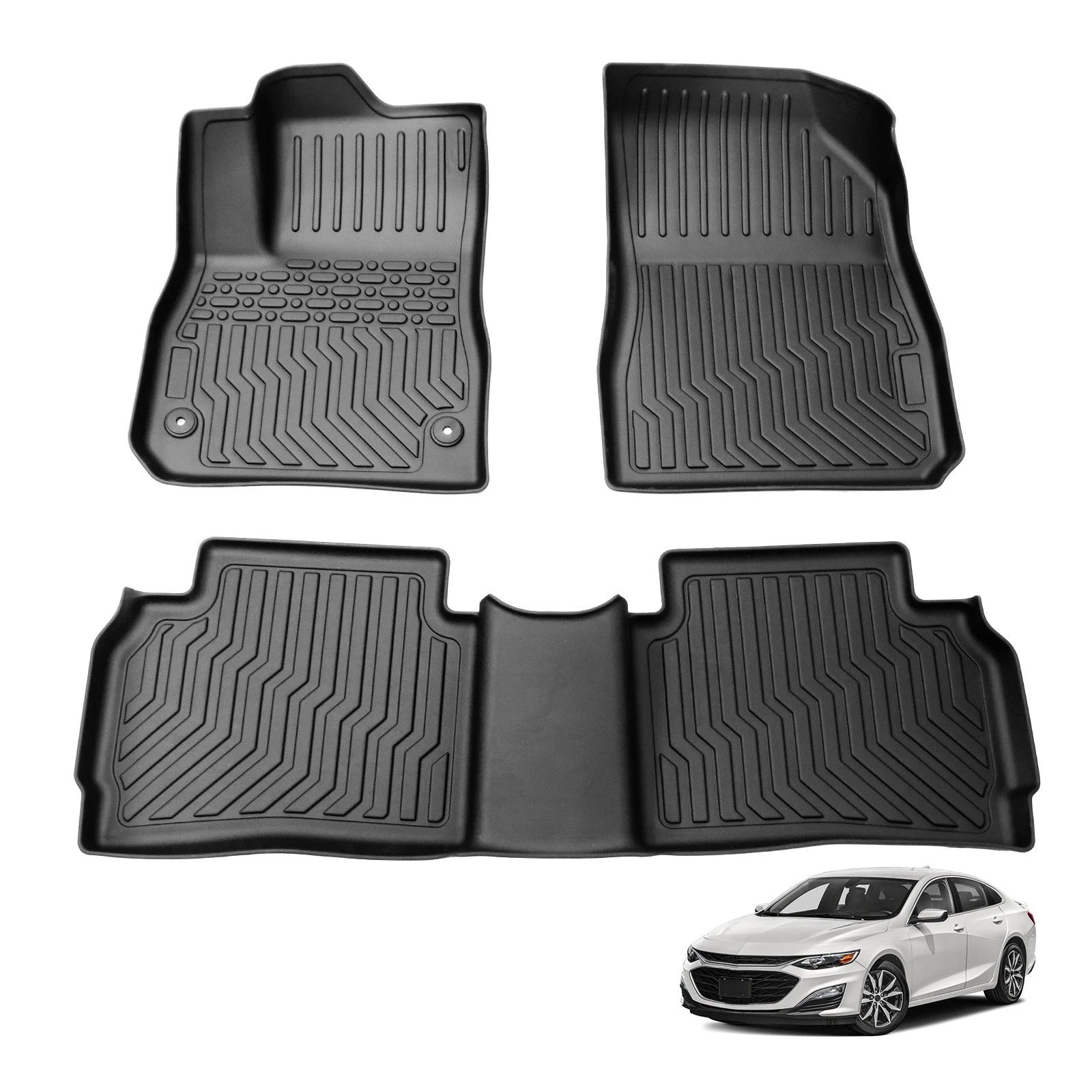 Set of 3 TPE Rubber All Weather Floor Mats for Chevy Malibu (2016–2023)