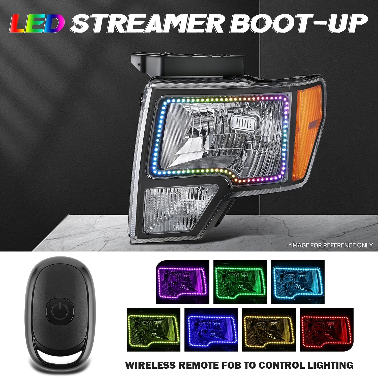 RGB LED Halo DRL Black Housing Amber Corner Headlights for Ford F-150 (2009–2014)