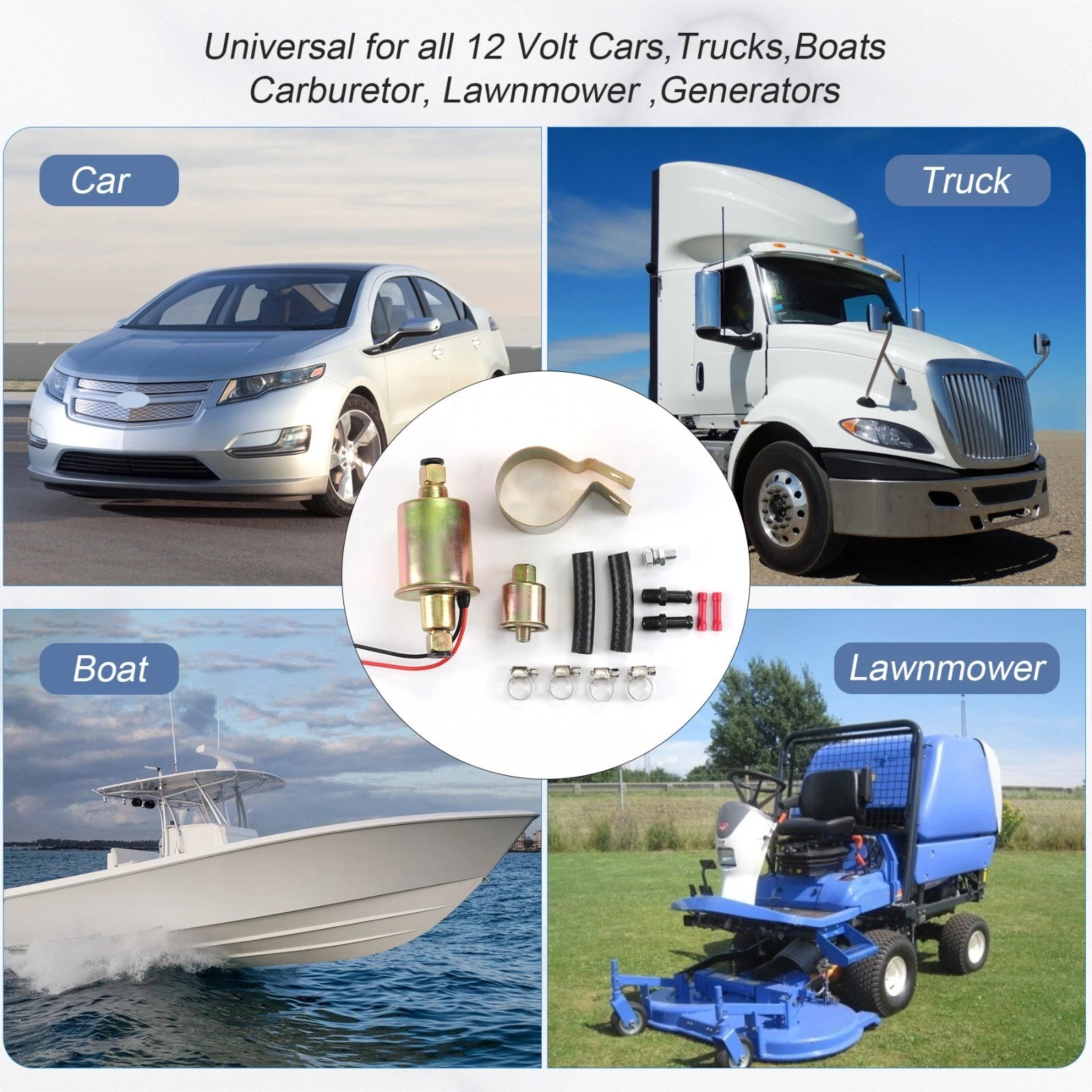 Electric Fuel Pump for Universal 12V Vehicles (Installation Kit Included)