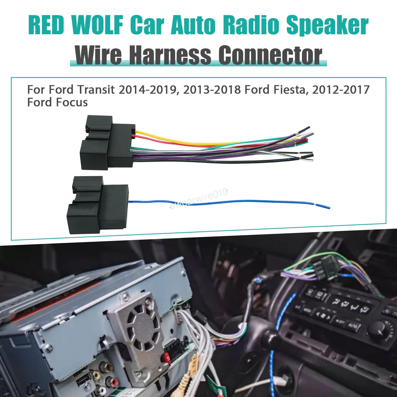 Radio Stereo Wire Harness Plug for Ford Transit (2014–2019), Fiesta/Focus (2013–2018)