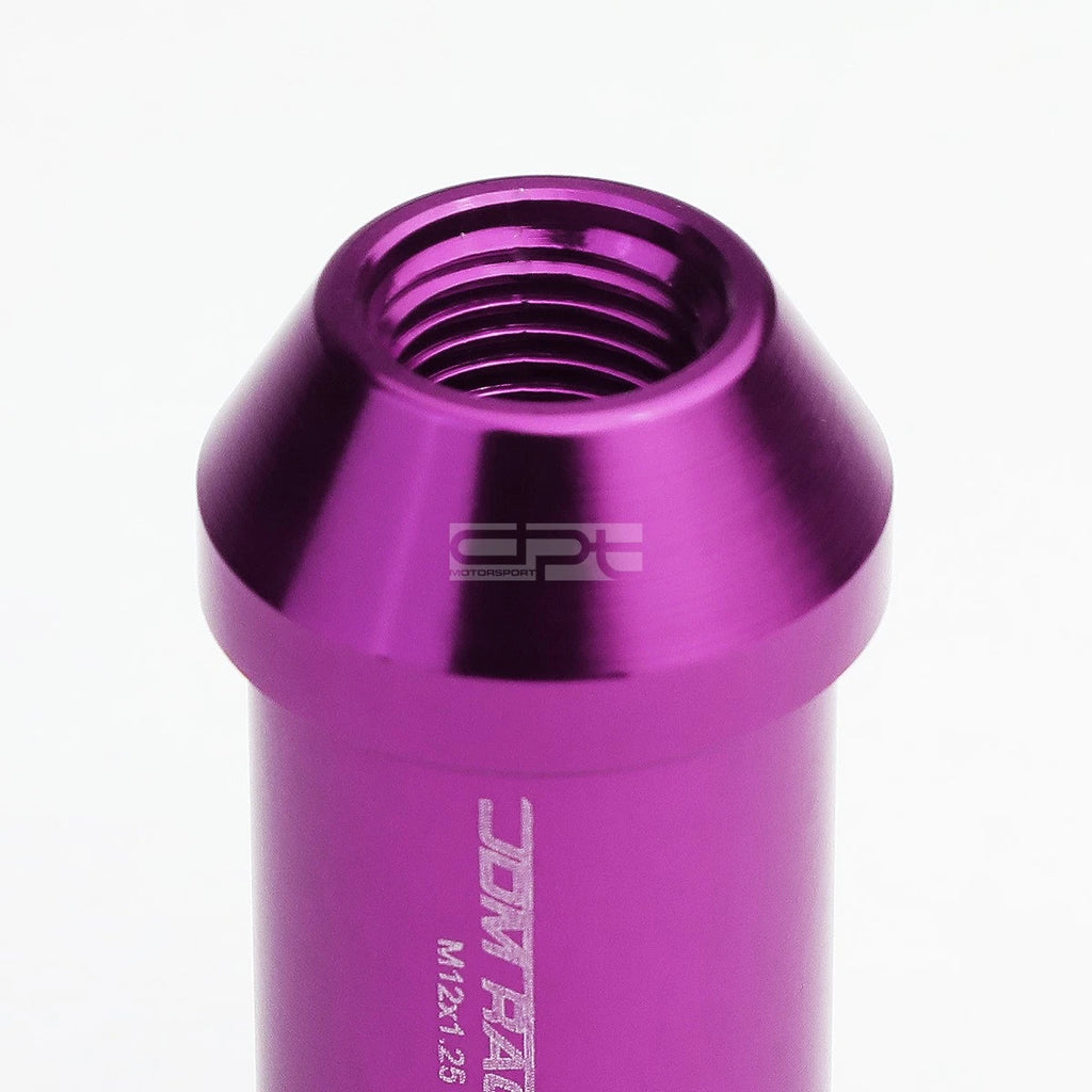 20 PC Open End M12x1.25 50mm Tall Purple Aluminum Lug Nuts + Lock Key for JDM