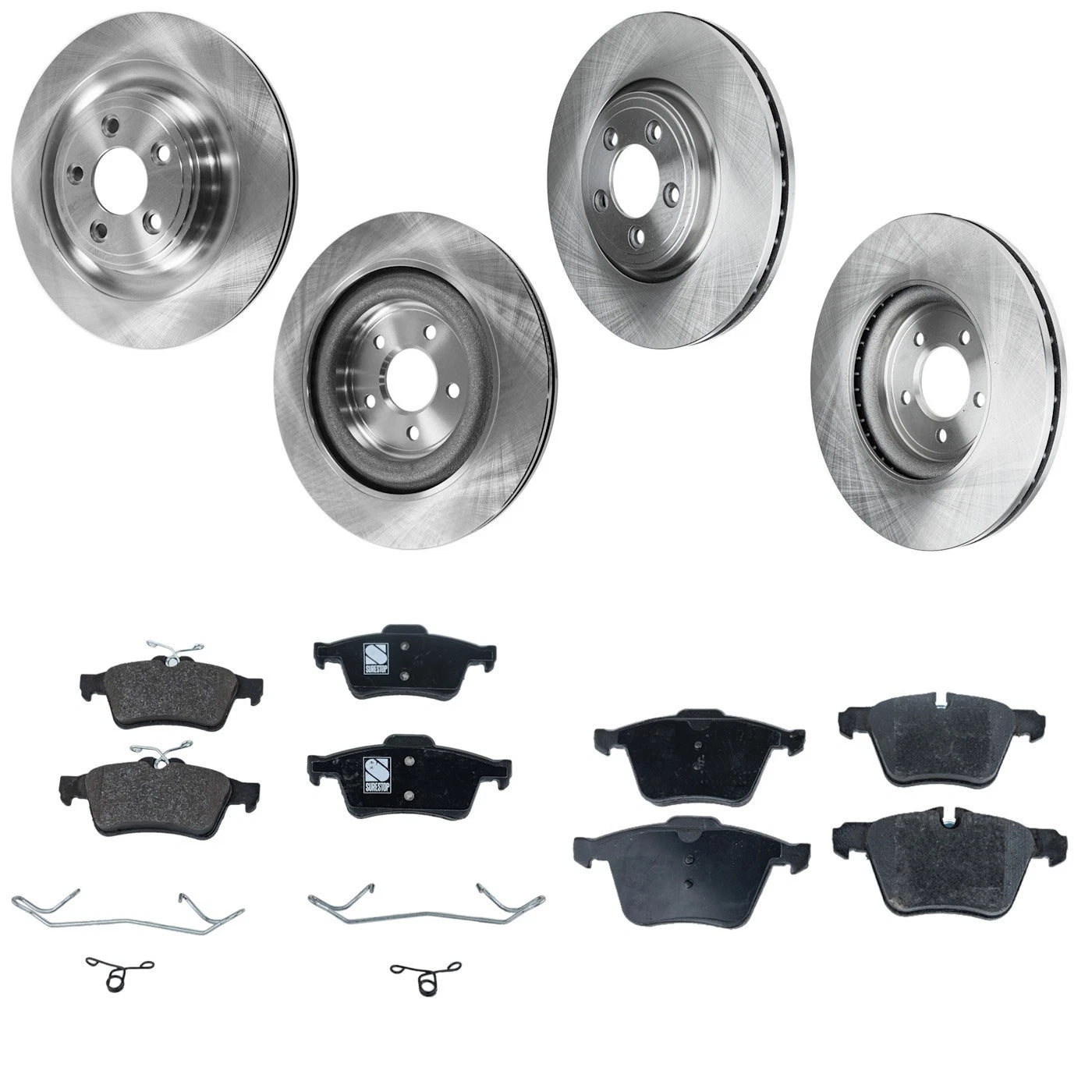 Brake Disc and Pad Kit for Jaguar XF (2013–2015) Front and Rear Organic