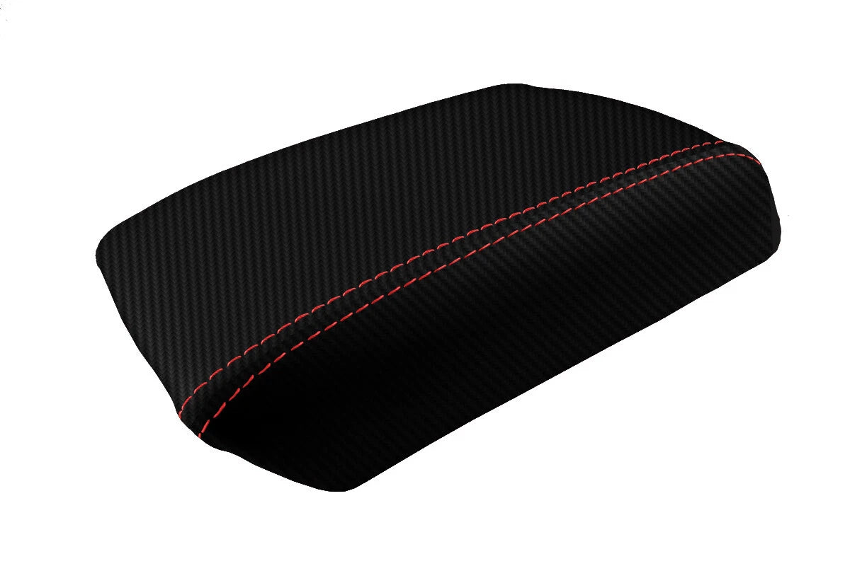 Carbon Fiber Console Lid Cover for Hyundai Tiburon (2003–2008) Black Red Stitch