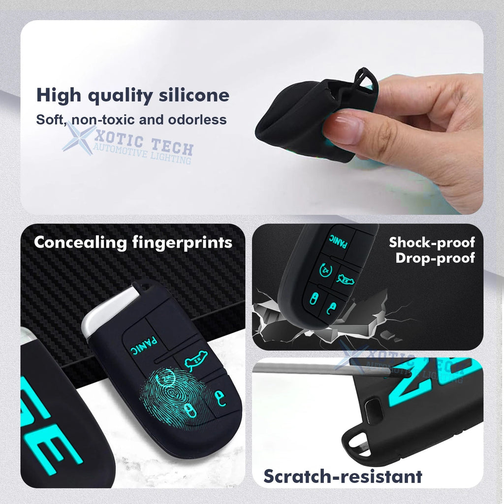 Cyan 392 Silicone Remote Key Chain Shell Cover for Jeep Chrysler Dodge (2014-Up)