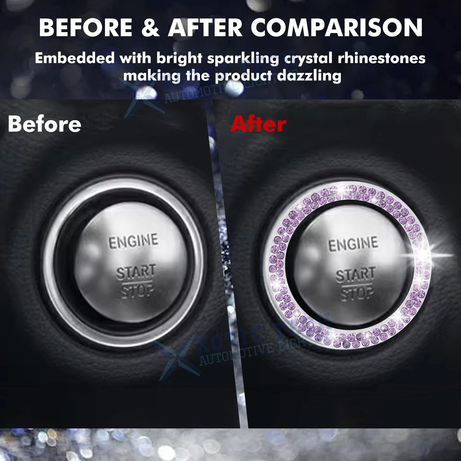 Sparkly Purple Diamond Engine Start Stop Button Sticker for Women (-)