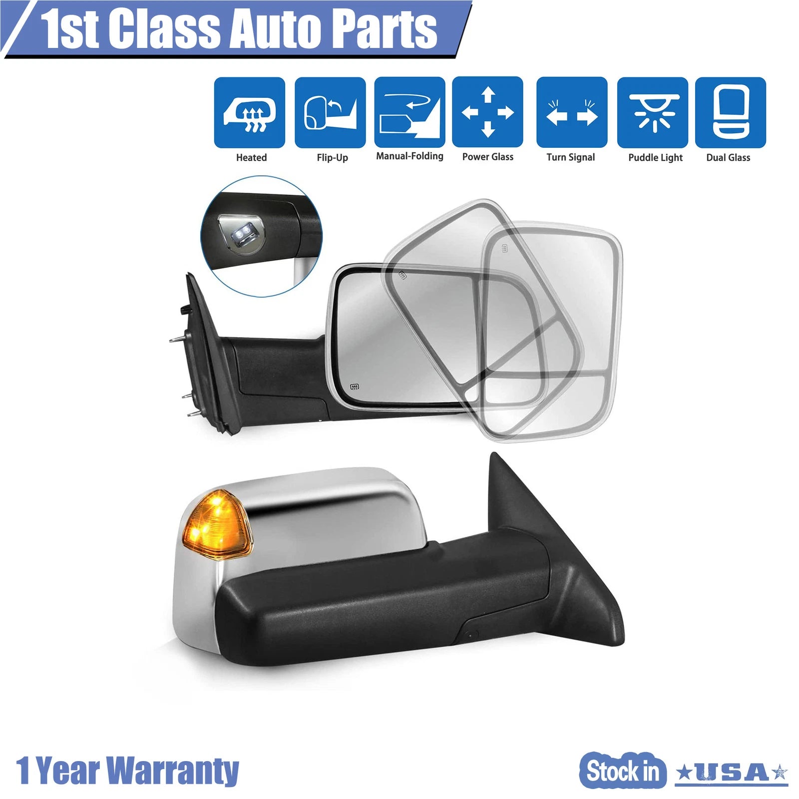 Right Heated Power Towing Mirror for Ram 1500 2500 Classic (2013–2018)