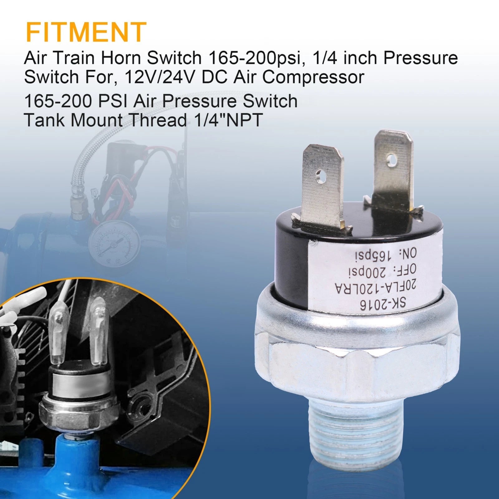 Air Pressure Switch for Air Ride Suspension Compressor Tank (165-200psi)