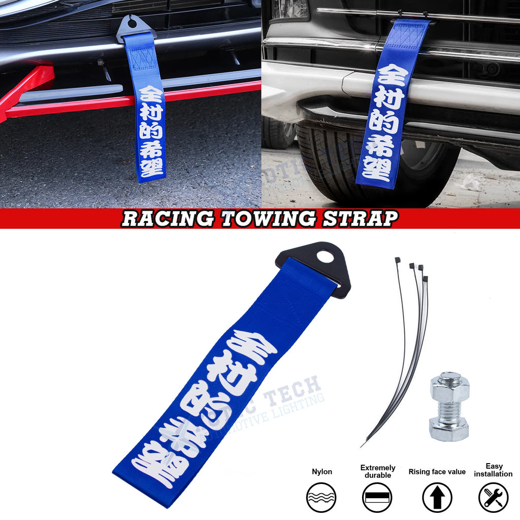 Chinese Slogan Rope Tow Strap for Front Rear Bumper Racing Style Trailer Hook for 2004–2019