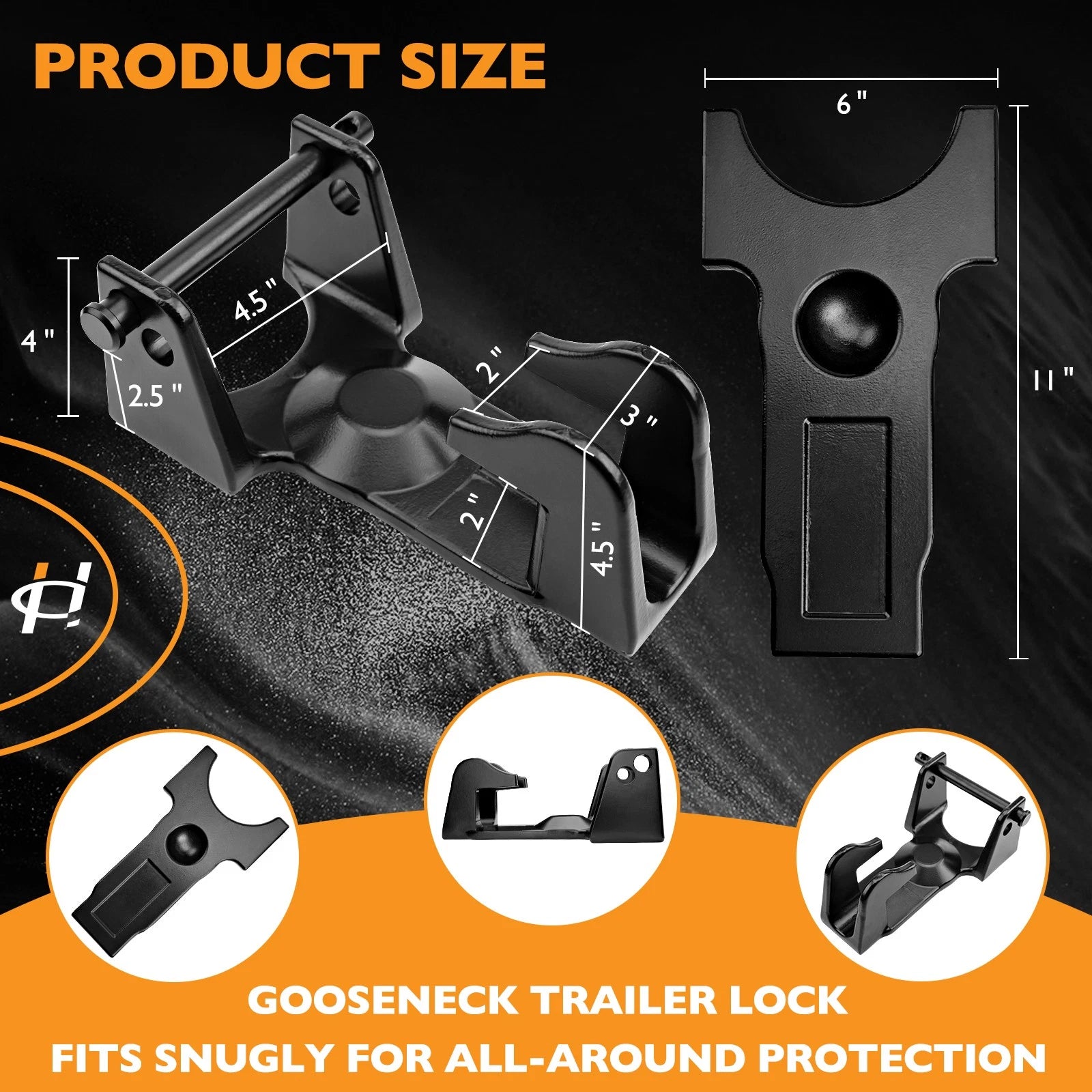 Gooseneck Trailer Hitch Lock for RV Trailers (Heavy Duty, Black)