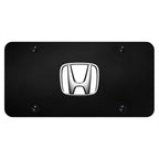 Chrome/White Logo on Black License Plate - Officially Licensed for Honda