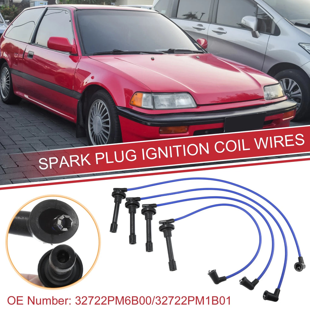 Set of 4 Spark Plug Wire Ignition Coil Cables No. 32722PM6B00 for Honda Civic CRX (1988)