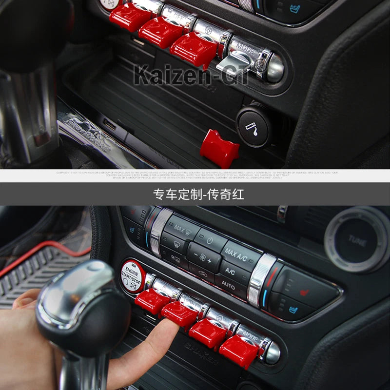 Set of 4 Red Console Center Control Switch Cover Trims for Ford Mustang (2015–2018)